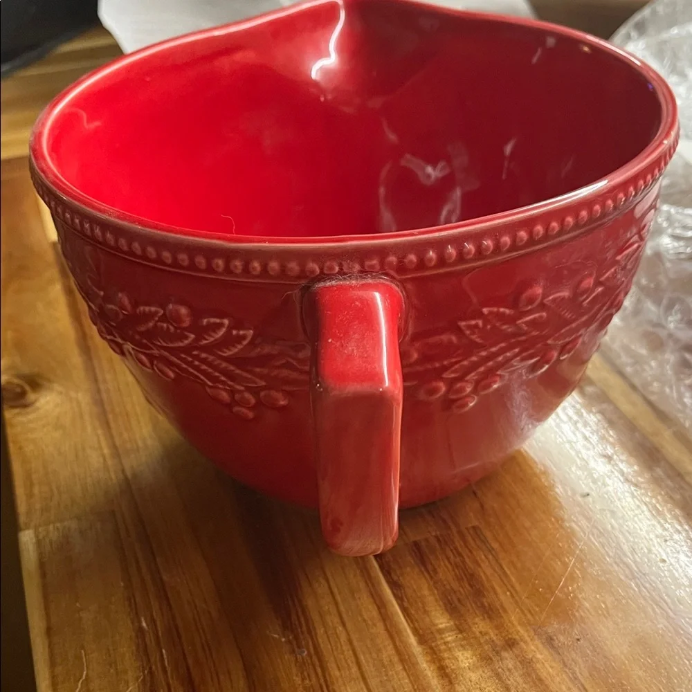 Sur La Table Festive Red Holiday Batter Bowl with Handle and Spout
